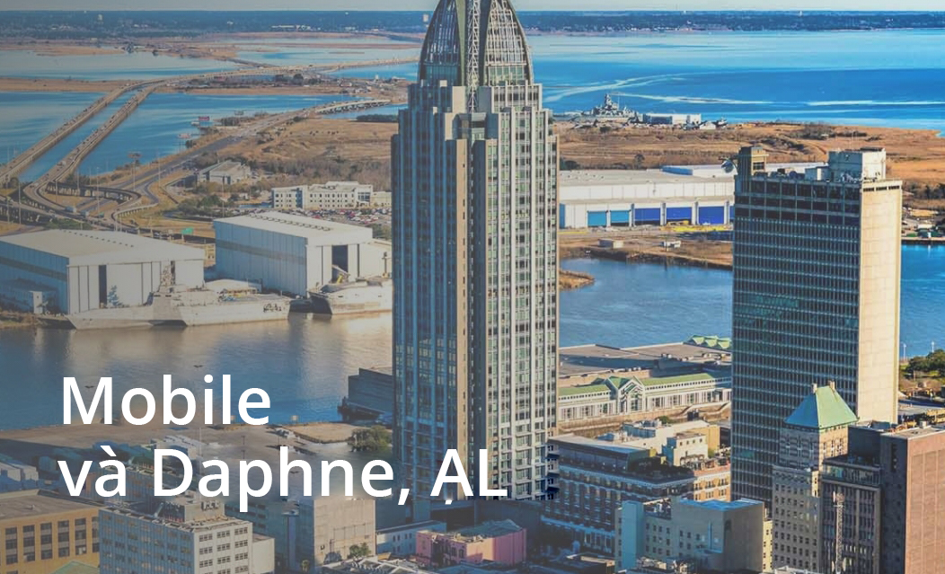 Cảnh xem đường chân trời tại Mobile, nhấp vào sẽ điều hướng đến trang địa điểm Mobile và Daphne